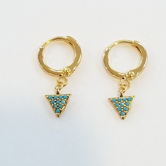 Eleonorajewels Jewelry - Gold plated 8mm turquoise charm huggie hoops